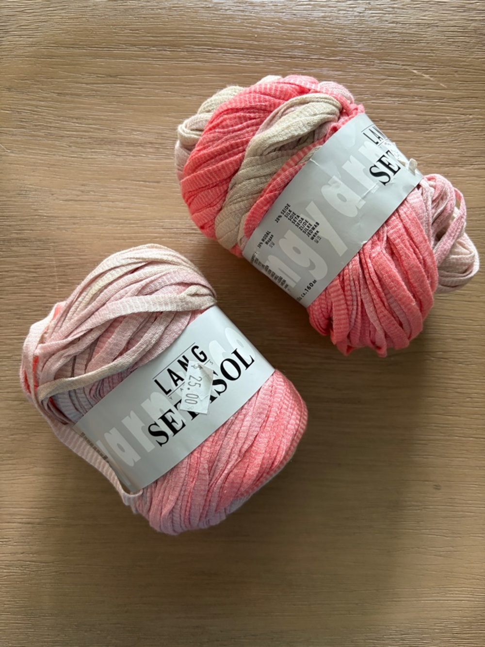 NWT 2 skeins Setasol Lang Yarns - Coral & Cream - cotton/silk yarn